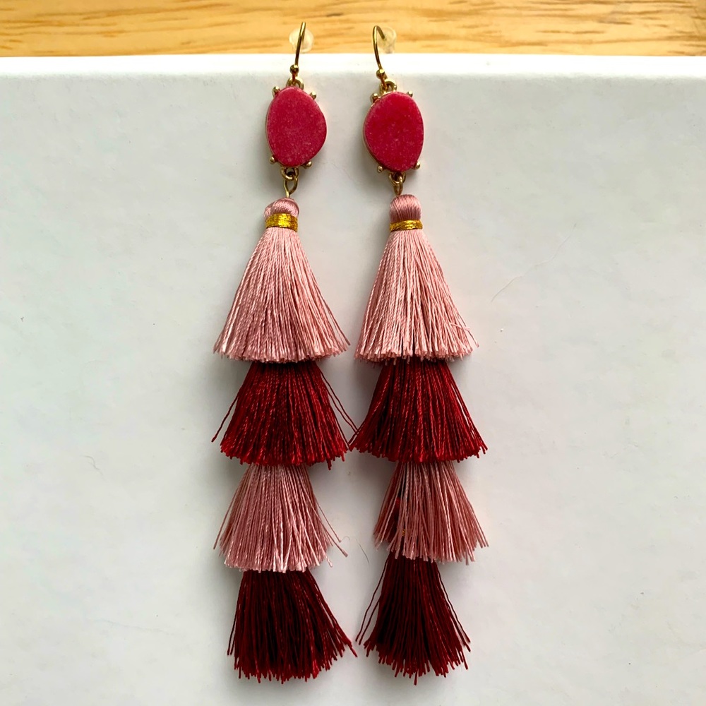 Pink burgundy ling bohemian gradient tassel earrings